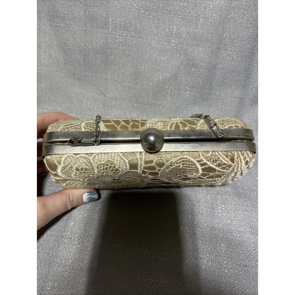 Vintage Vibes Lace Bride Handbag‎ Beige Cream Evening Clutch Floral